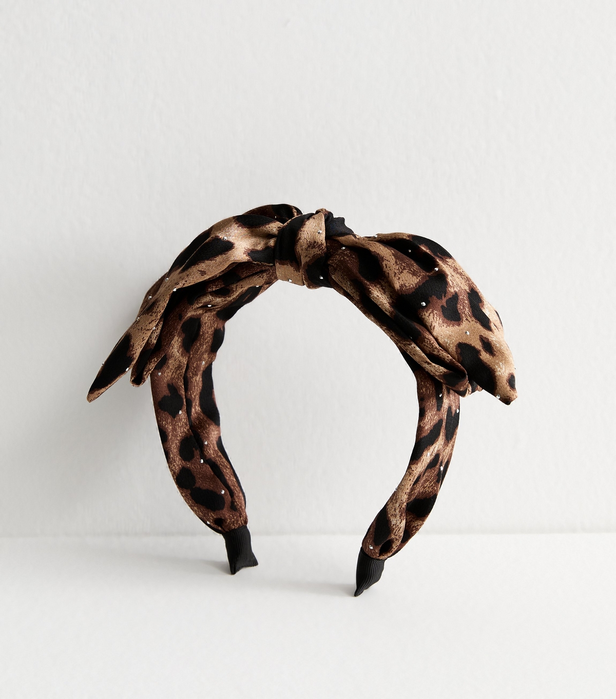 Brown Diamantè Embellished Leopard Print Headband New Look