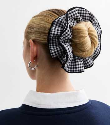 Black Gingham Frill Trim Scrunchie