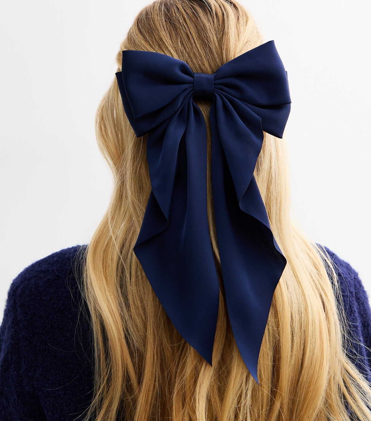 Navy Satin Bow Hair Clip New Look