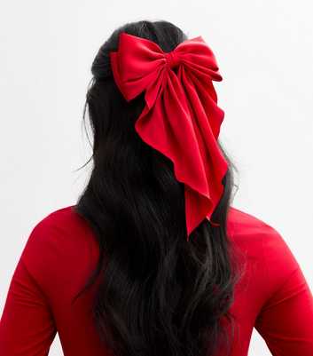 Red Satin Bow Hair Clip