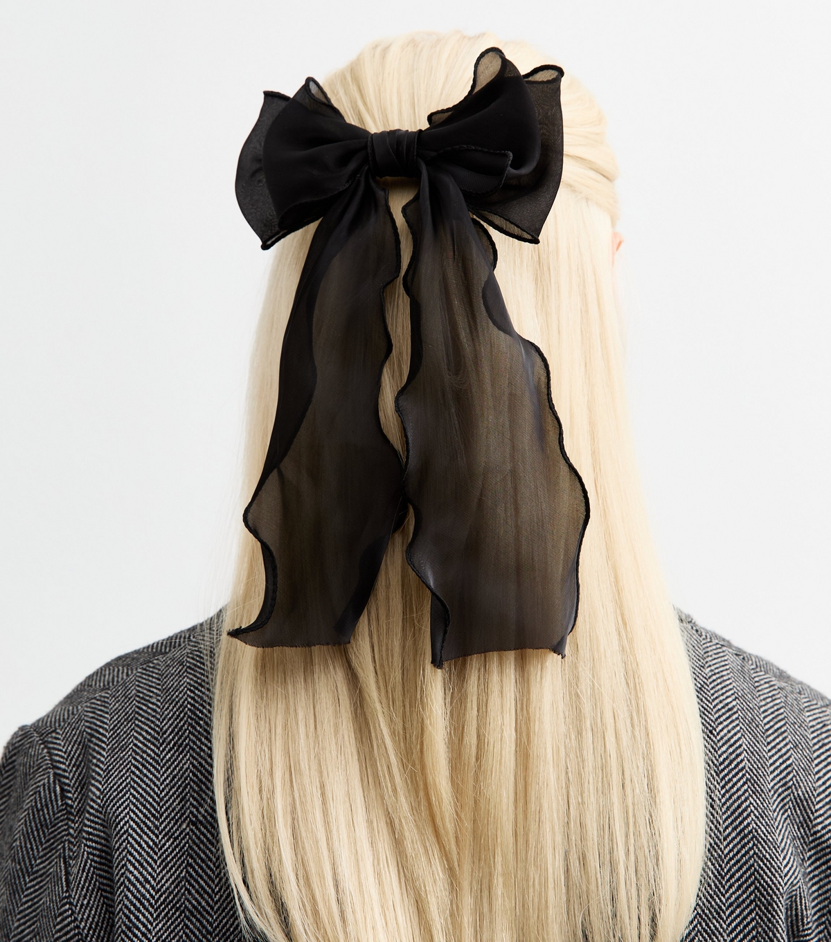 Black Mesh Organza Bow Hair Slide New Look