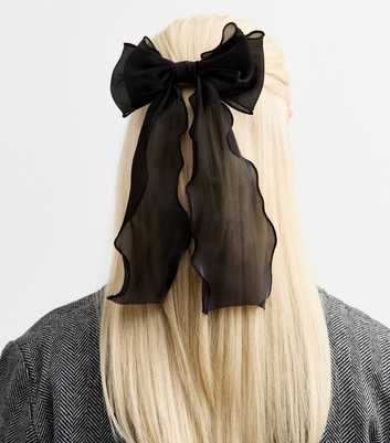 Black Mesh Organza Bow Hair Slide