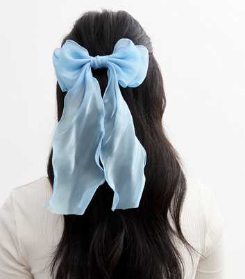 Blue Mesh Organza Bow Hair Slide