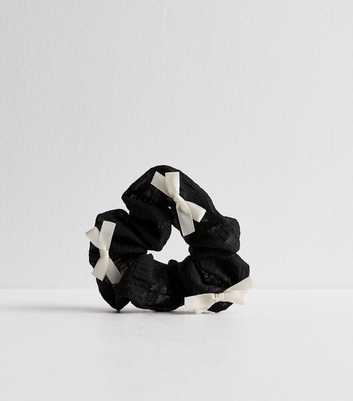 Black Bow Trim Mini Hair Scrunchie