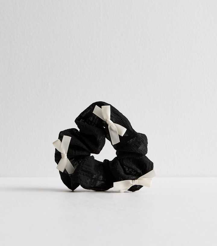 Black Bow Trim Mini Hair Scrunchie