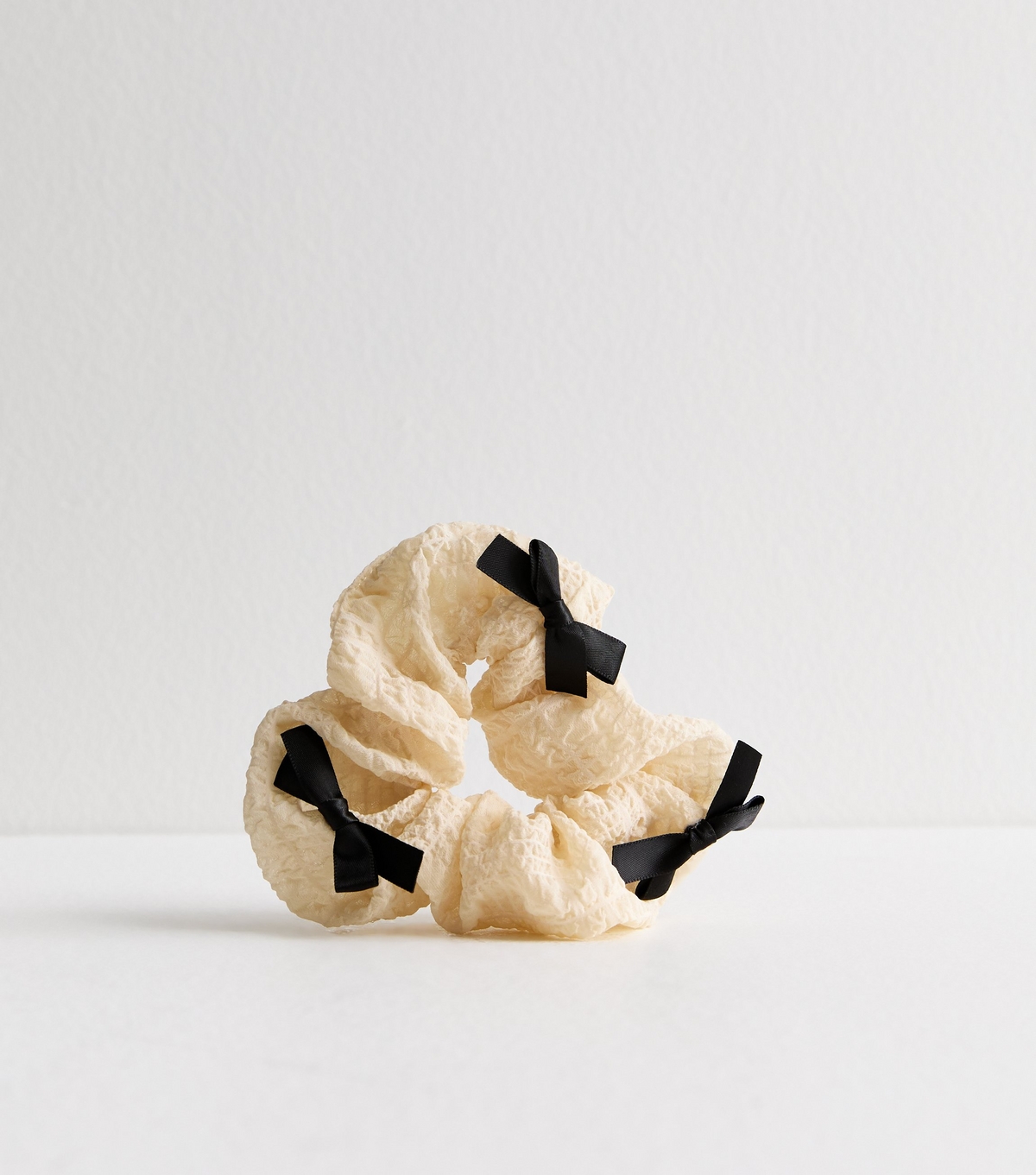 Cream Bow Trim Mini Hair Scrunchie New Look