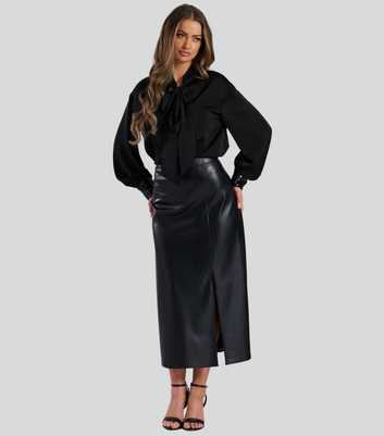 Finding Friday Black Faux Leather Split Front Skirt