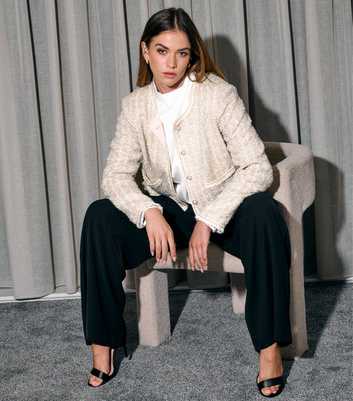 Finding Friday Cream Bouclé Sequinned Tailored Jacket