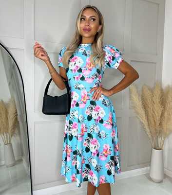 Missfiga Blue Floral Print Midi Dress