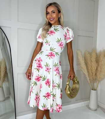 Missfiga White Floral Print Midi Dress