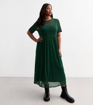 Curves Green Mesh Layered Midi Dress New Look