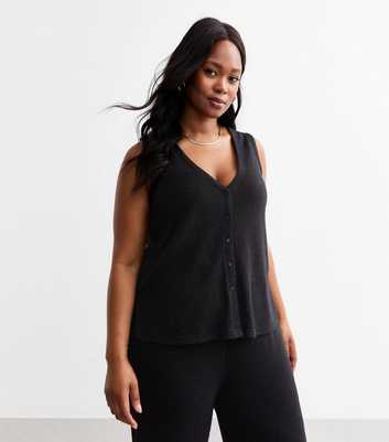 Curves Black Button Through Knit Vest 