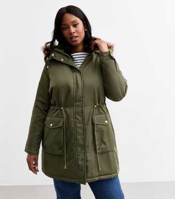 Curves Green Faux Fur Trimmed Parka Jacket