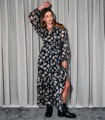 Finding Friday Black Floral Print Crepe Maxi Dress New Look