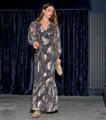 Finding Friday Grey Abstract Print Crepe Maxi Dress