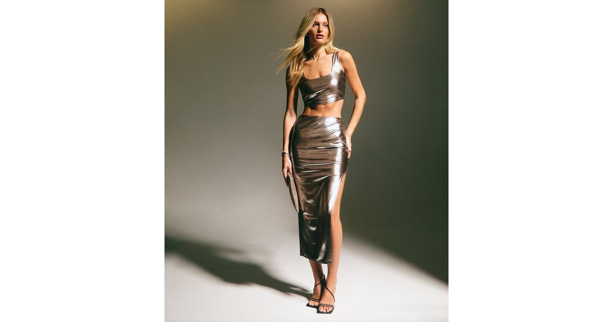 Pink Metallic Midi Skirt Sequin Midi Skirt Pink Metallic Sequin