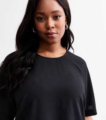 Curves Black Woven Crew Neck T-Shirt