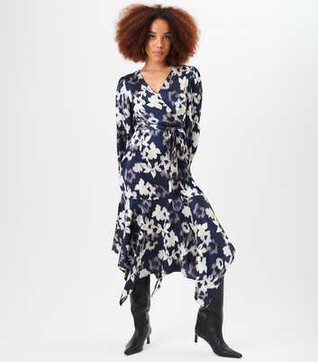 Gini London Navy Floral Print Asymmetric Hem Midi Dress