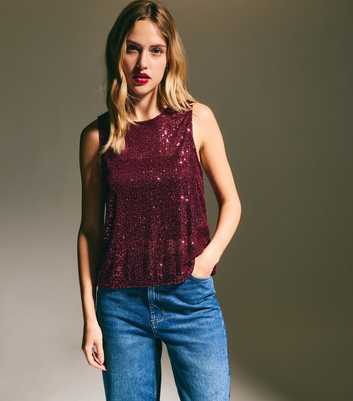 Burgundy Sleeveless Sequin Top 