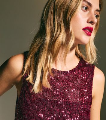 Burgundy Sleeveless Sequin Top