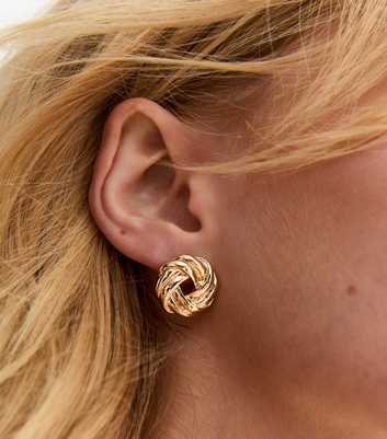 Gold Tone Knot Stud Earrings