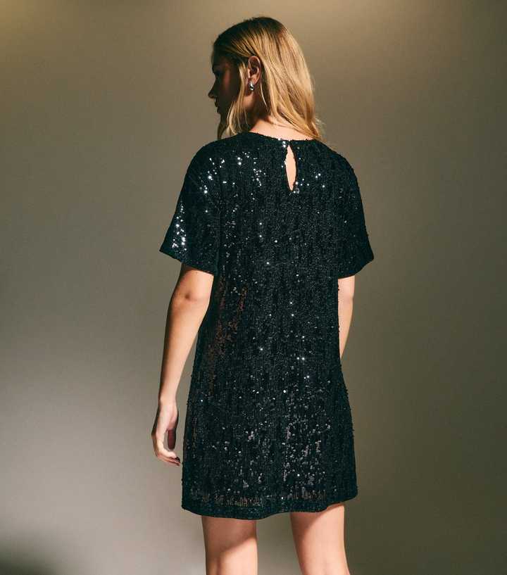 black sequin t shirt dress Game Day Sequin T-Shirt Dress Black / One size main image 1