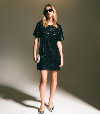 Black Sequin Mini Dress Sparkly Petite Dresses Et Vous Black