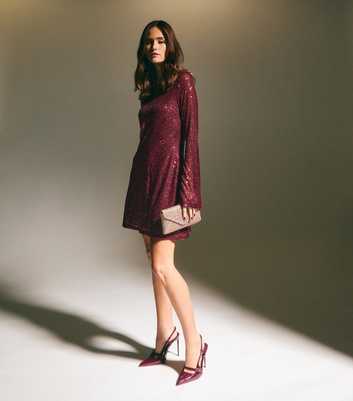 Burgundy Sequin Long Sleeve Mini Dress