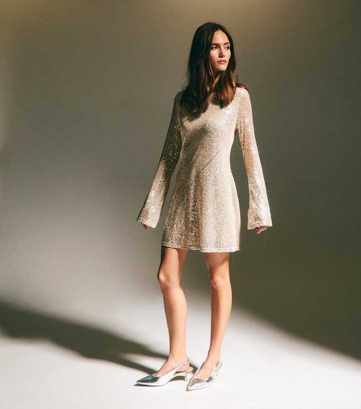 Gold Sequin Long Sleeve Mini Dress