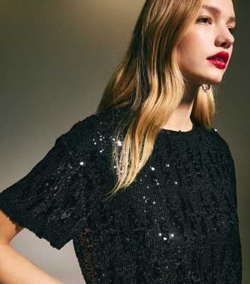 Black Sequinned T-Shirt