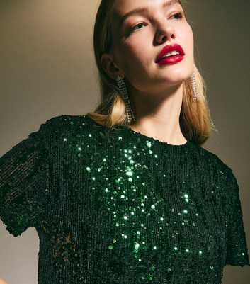 Dark Green Sequinned T-Shirt