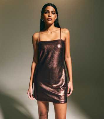 Dark Brown Matte Sequin Mini Dress