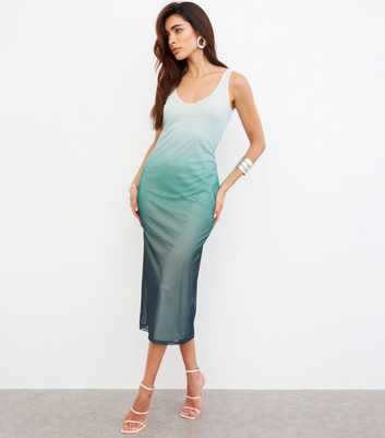 WKNDGIRL Green Mesh Ombre Midi Dress