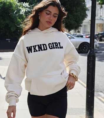 WKNDGIRL Cream Logo Oversized Hoodie