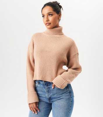 Gini London Camel Chunky Knit Roll Neck Jumper 