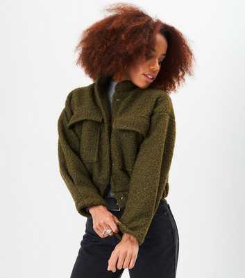 Gini London Khaki Textured Long Sleeve Bomber Jacket