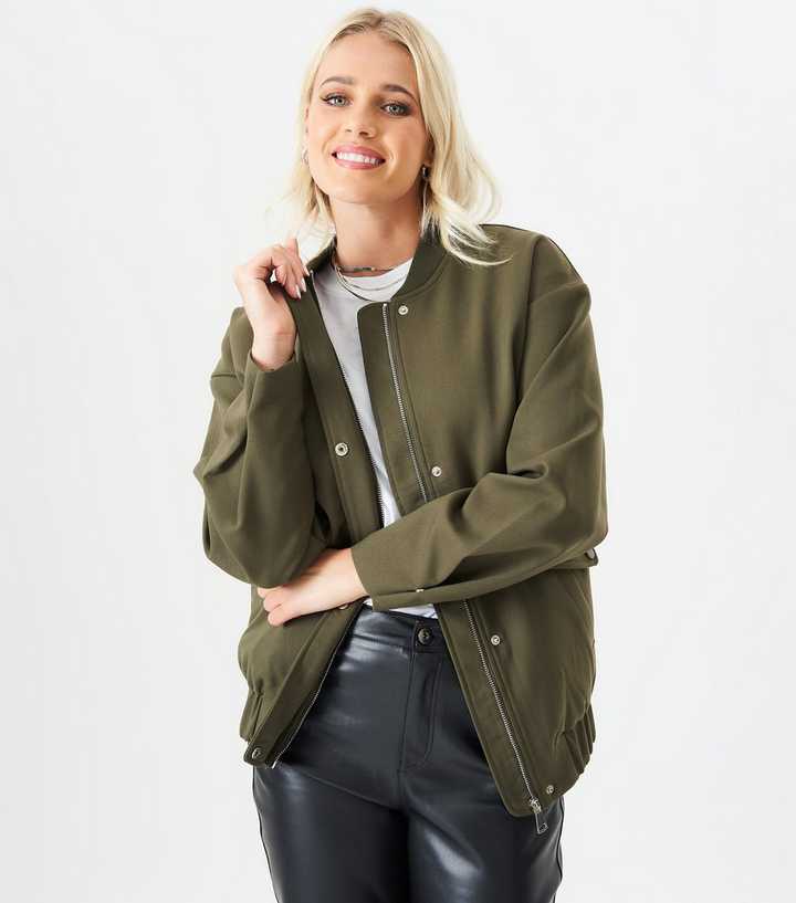 Gini London Green Oversized Bomber Jacket