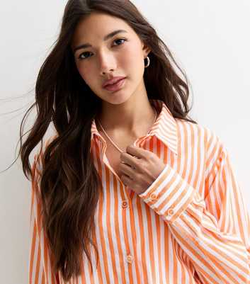 Gini London Orange Stripe Linen-Blend Shirt 