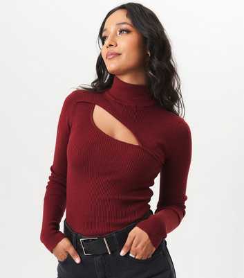 Gini London Burgundy Cut Out Long Sleeve Jumper