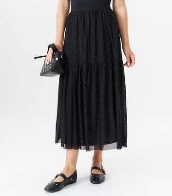 Gini London Black Crystal Embellished Tulle Midi Skirt