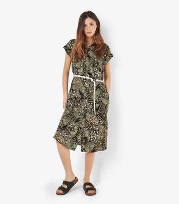 Apricot Olive Animal-Pattern Midi Dress