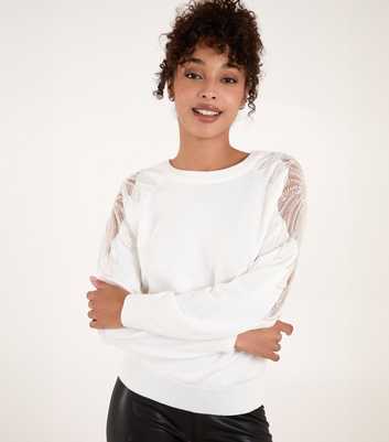 Blue Vanilla Off White Embellished Sleeve Jumper