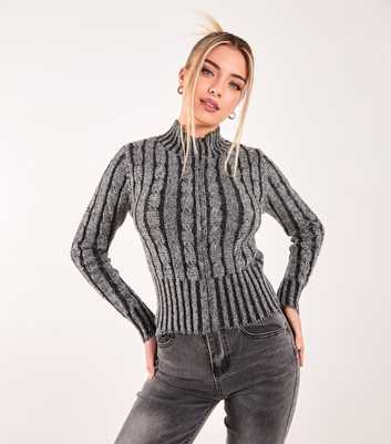 Pink Vanilla Grey Zip Neck Cable Knit Jumper