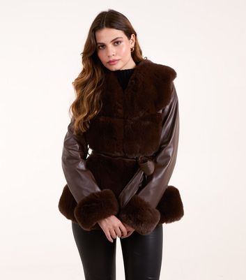 New look faux fur trim coat on sale