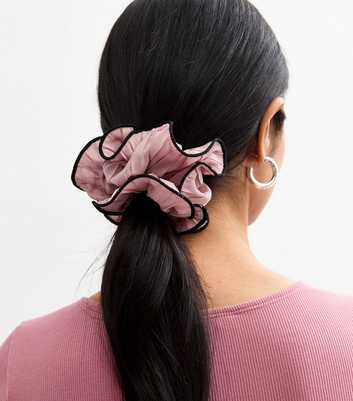 Pink Textured Ruffle Trim Scrunchie