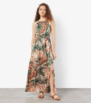 Apricot Olive Leaf Print Sleeveless Maxi Dress New Look