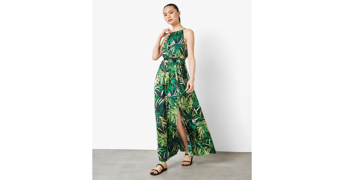 Navy Leaf Print Cream Maxi Shirt Dress