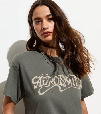 Grey Acid Wash Aerosmith Oversized T Shirt New Look