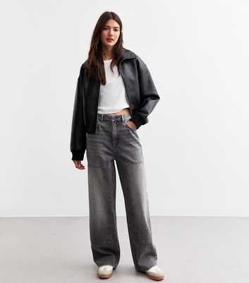 Dark Grey Wide Leg Carpenter Jeans