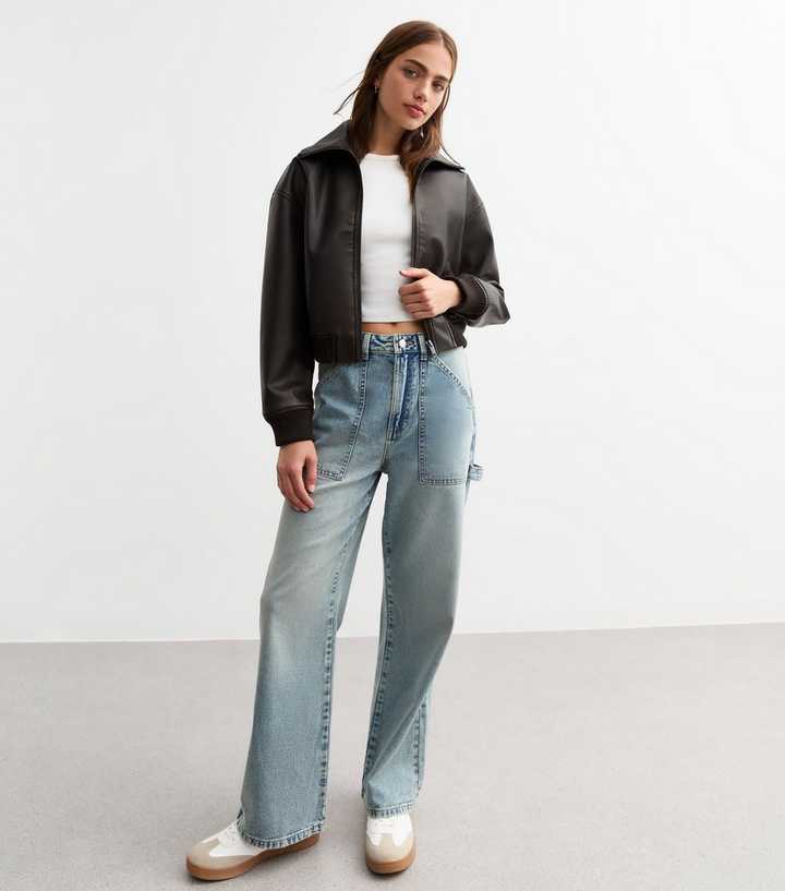 Pale Blue Denim Mid Rise Carpenter Jeans